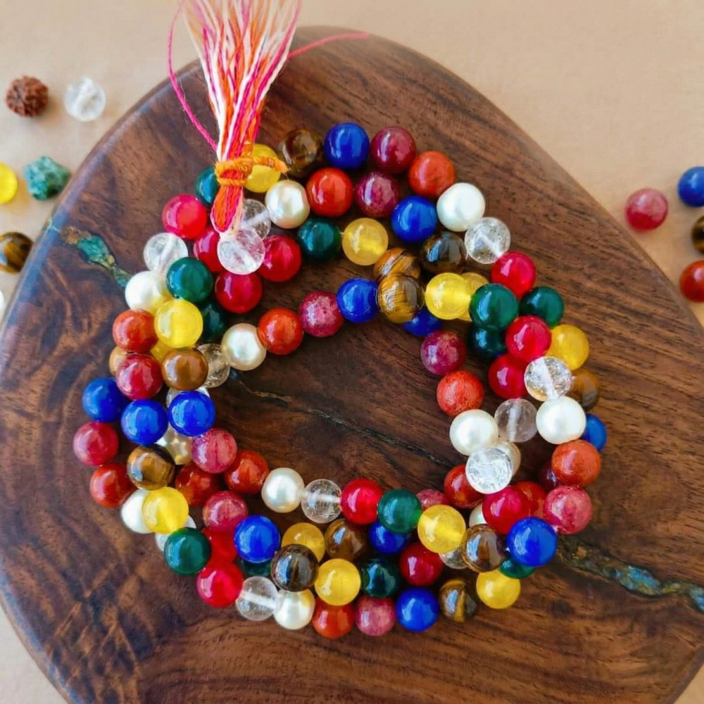 Image of Navratan Stones Mala - 8MM (108 Beads)