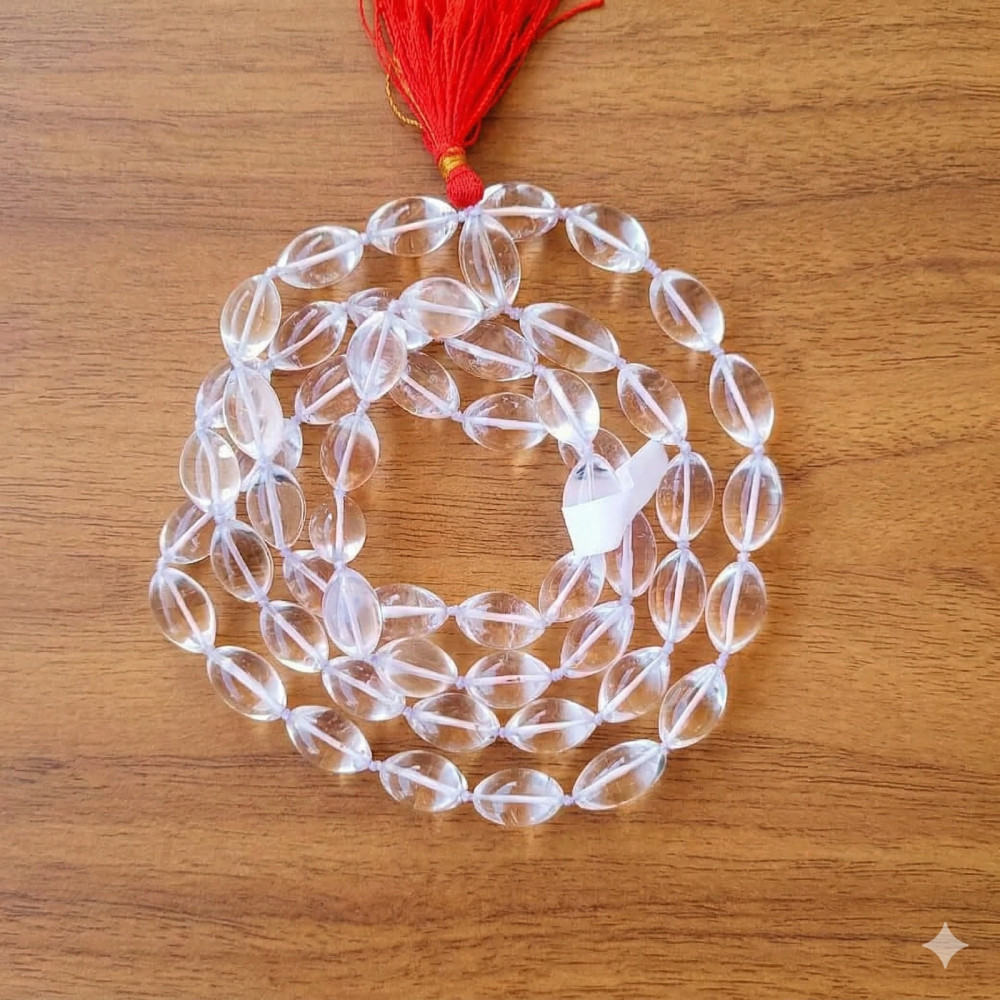 Image of Sphatik Mala (Oval Shape) 18MM (Approx) - 54 +1 Beads Super Fine Quality