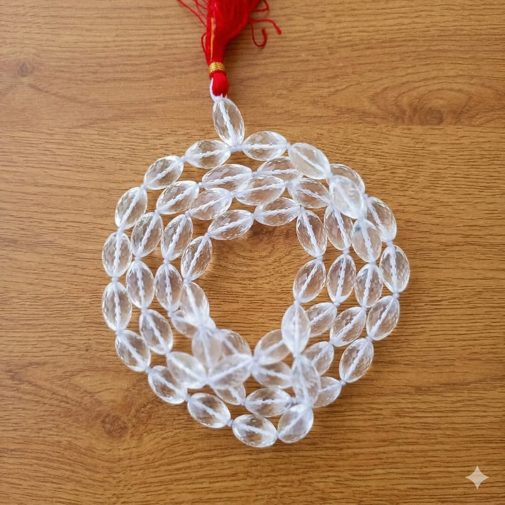 Image of Sphatik Mala (Diamond Cut) 18MM - 20MM (Approx)  - 54 +1 Beads Super Fine Quality