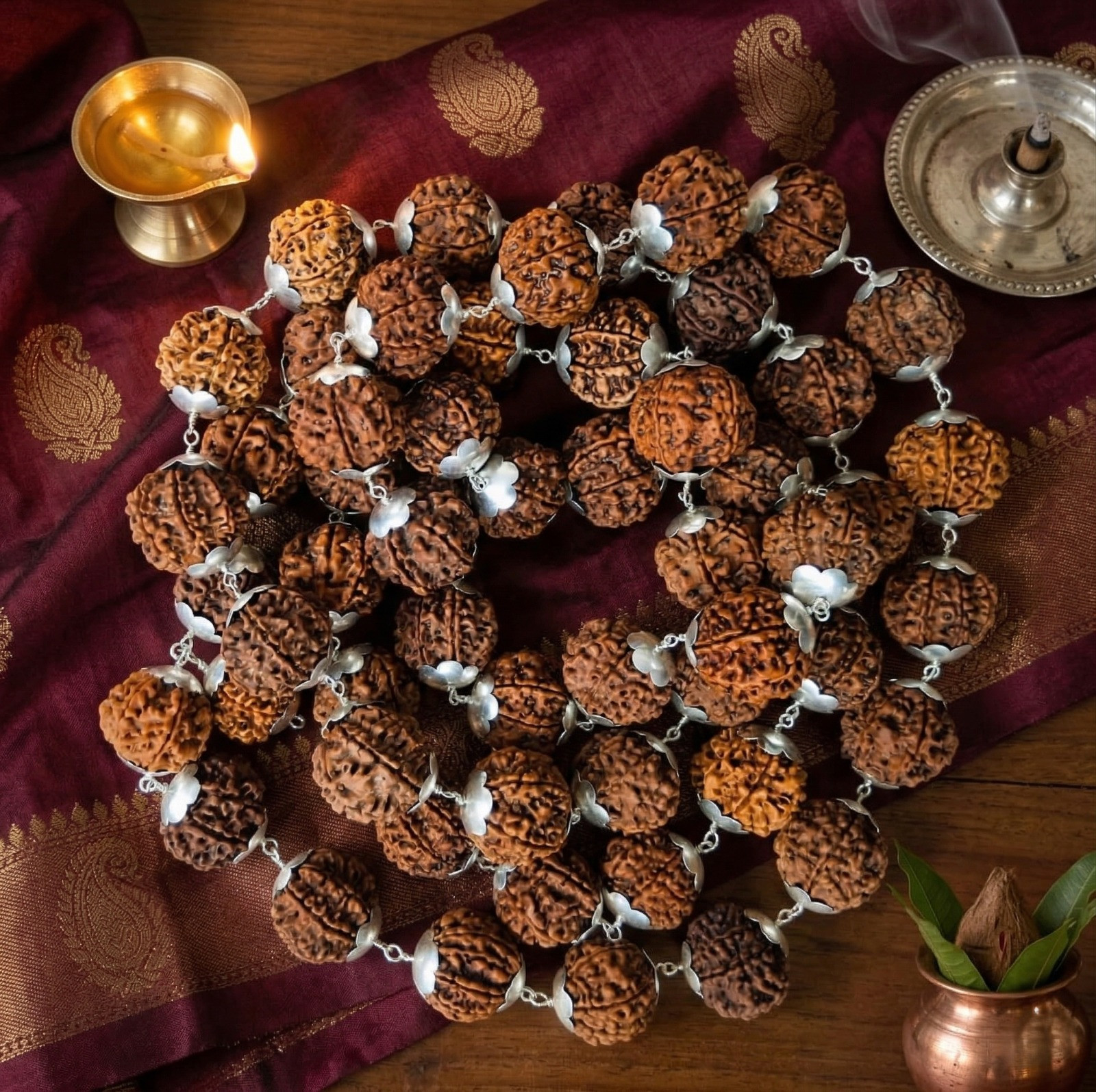 7 Mukhi Nepali Rudraksh Mala  With Silver Capping 541 Beads 19-20MM Approx