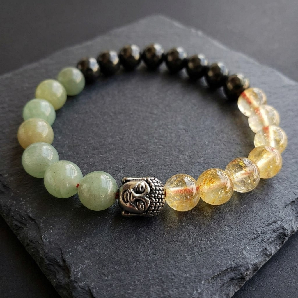 WEALTH CREATOR STONE BRACELET - Golden Pyrite  Yellow Citrine  Green Aventurine