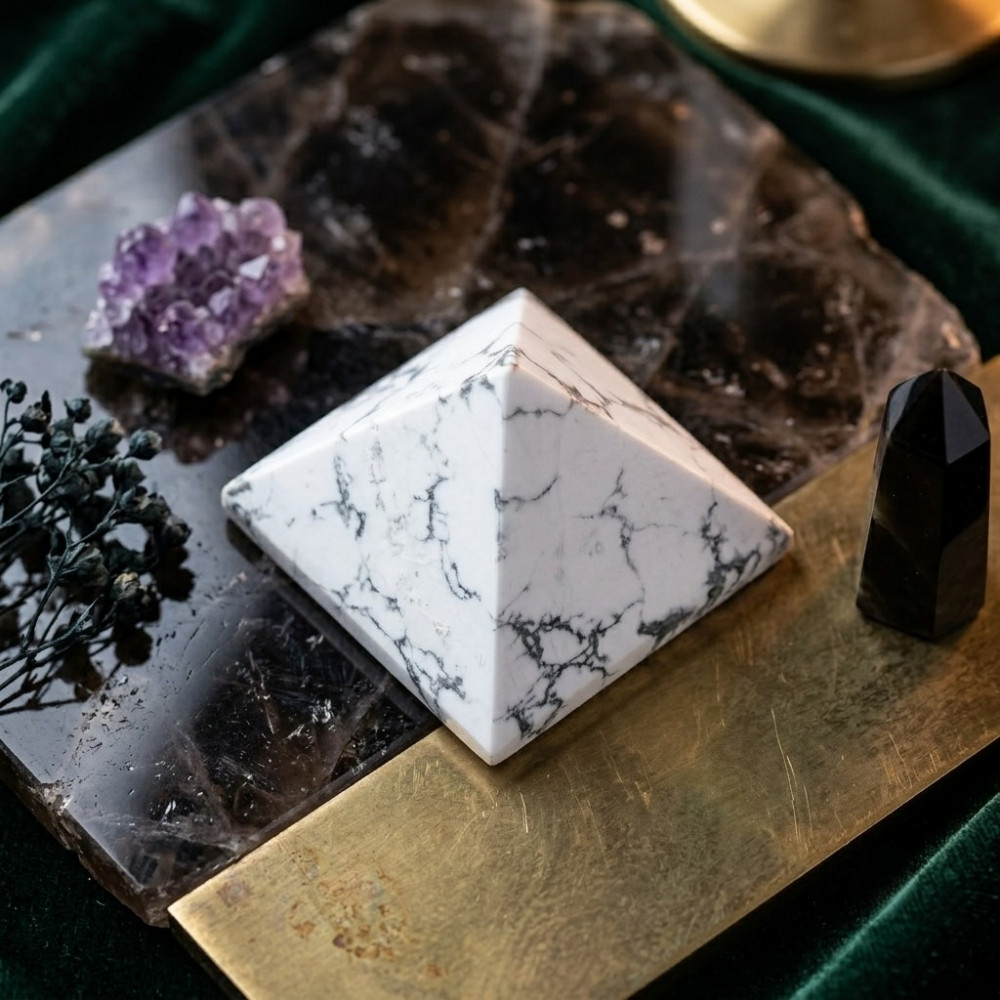 Image of Howlite Stone Pyramid - (Brings GOOD LUCK)