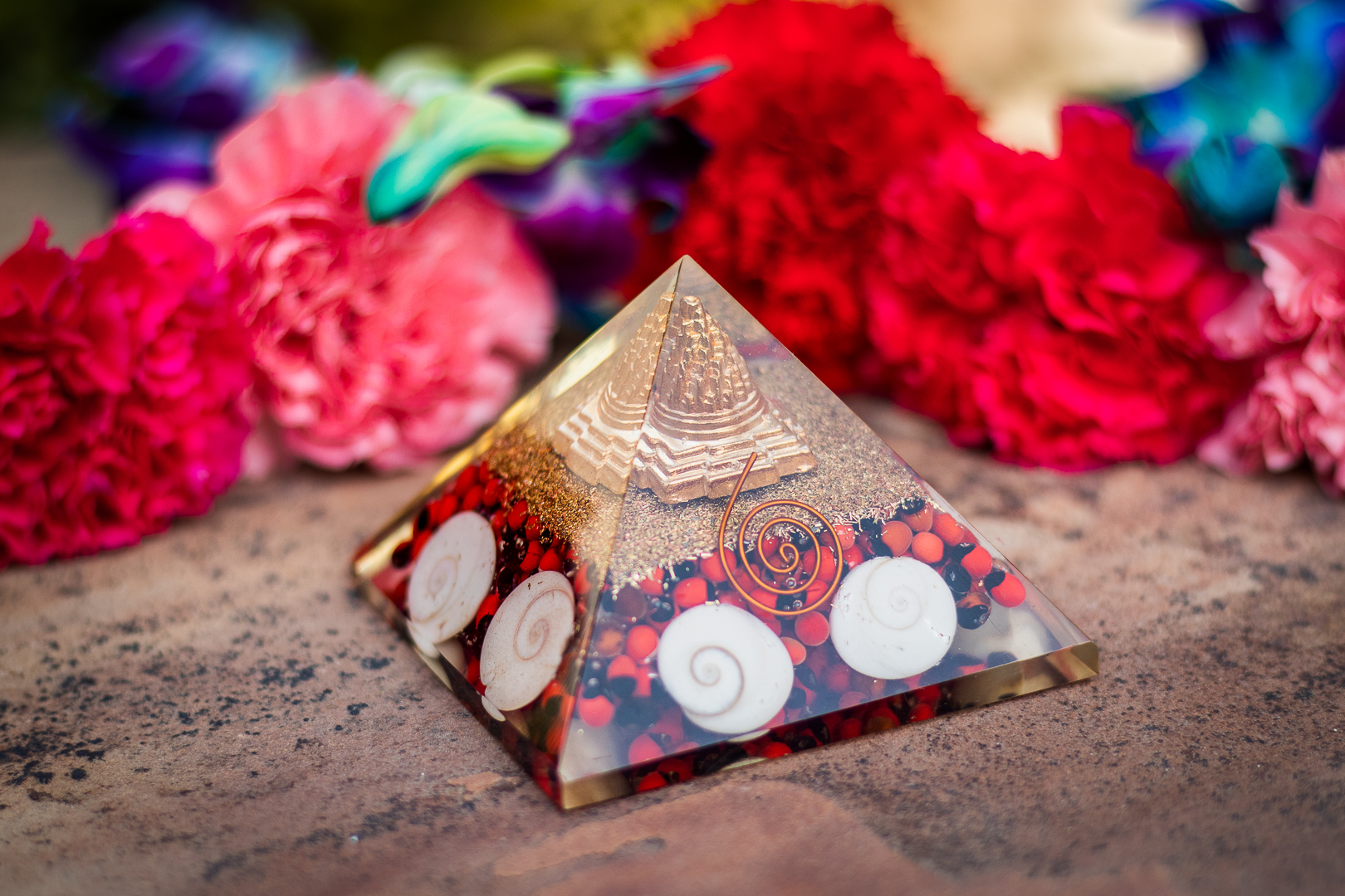 Red Orgone Gomti Chakra with Shri Yantra to Attract Goddess Lakshmi