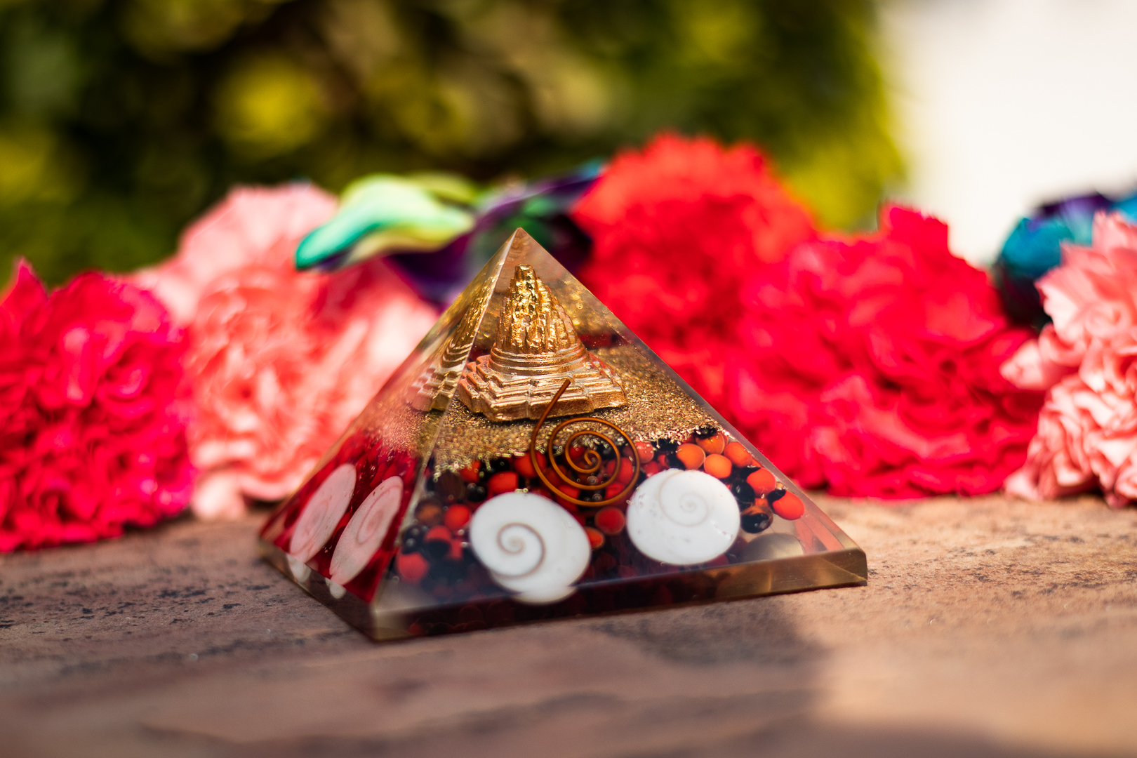 Red Orgone Gomti Chakra with Shri Yantra to Attract Goddess Lakshmi