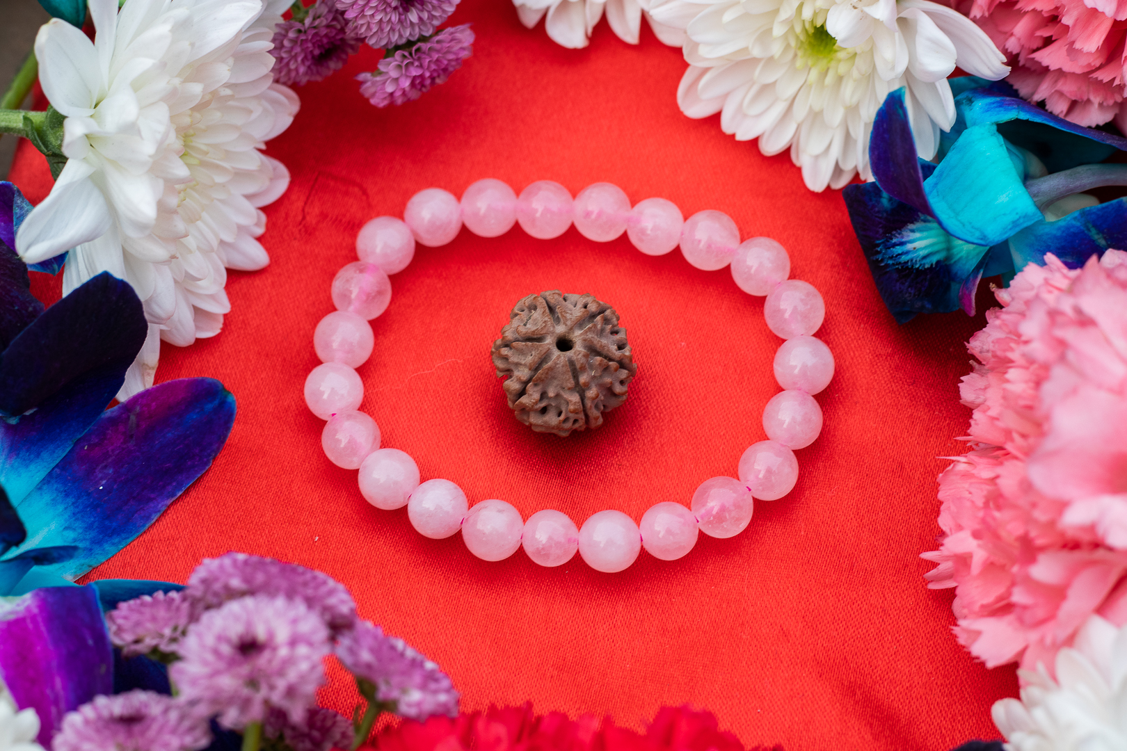 6 Mukhi Nepali Rudraksh Rose Quartz Bracelet For Happy Love Life