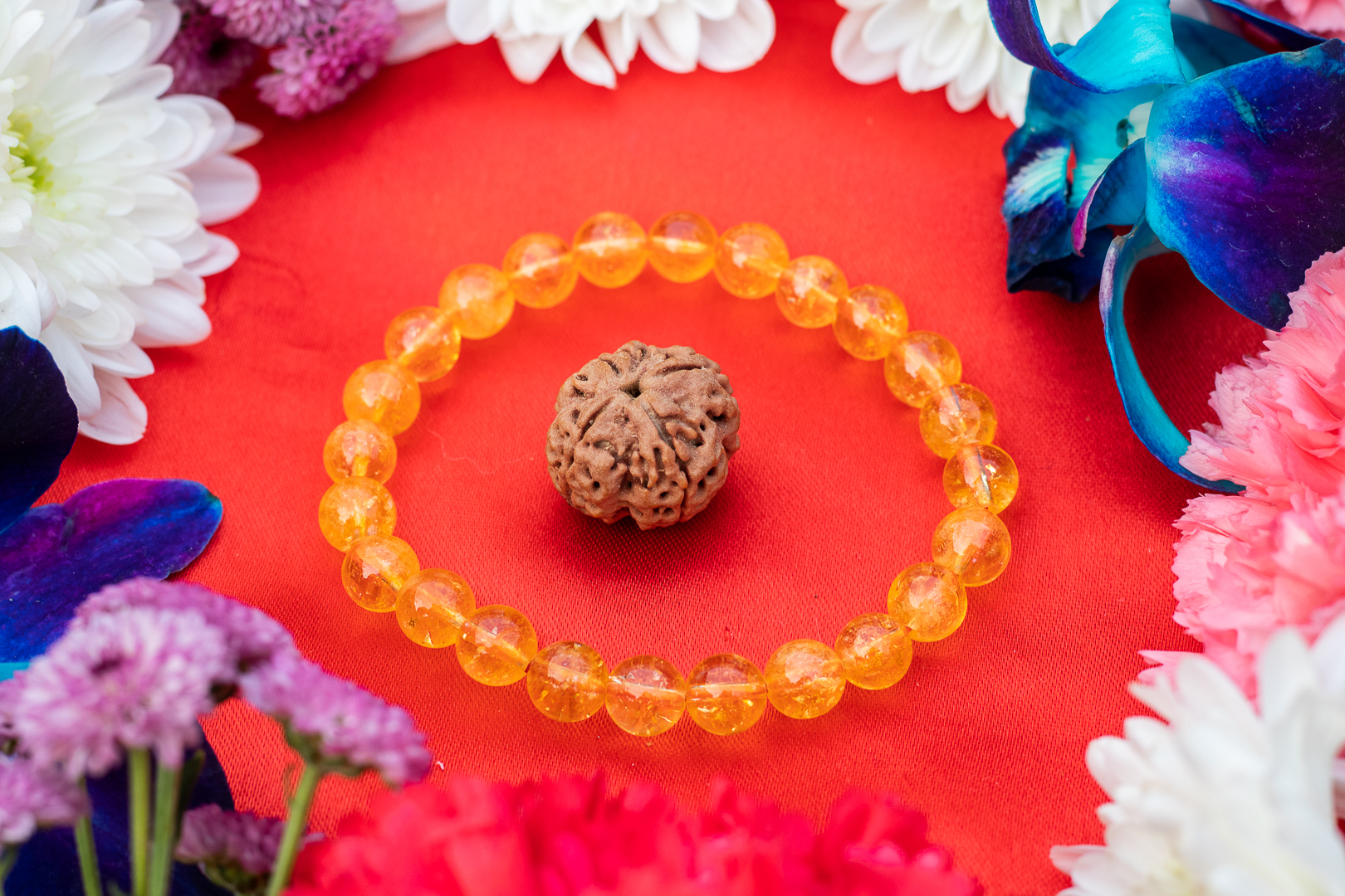 4 Mukhi Nepali Rudraksh Yellow Citrine Bracelet For Education Concentration