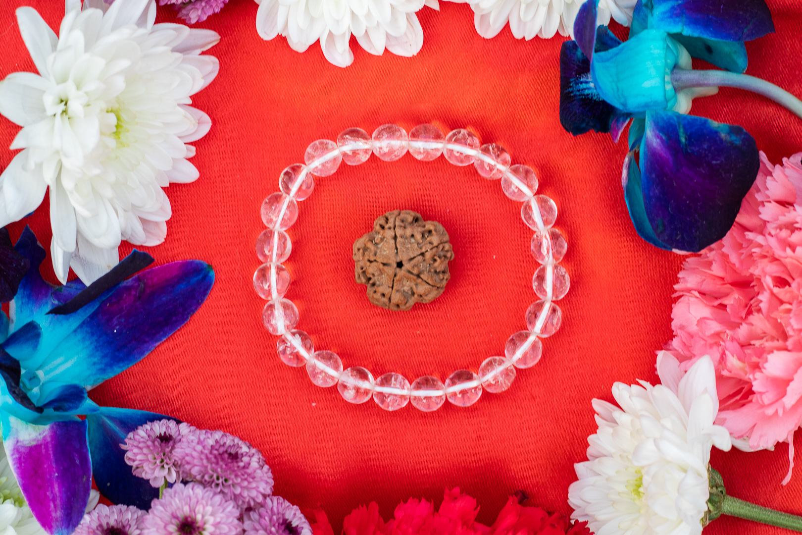 5 Mukhi Nepali Rudraksh Clear Quartz Bracelet For Peaceful Meditation