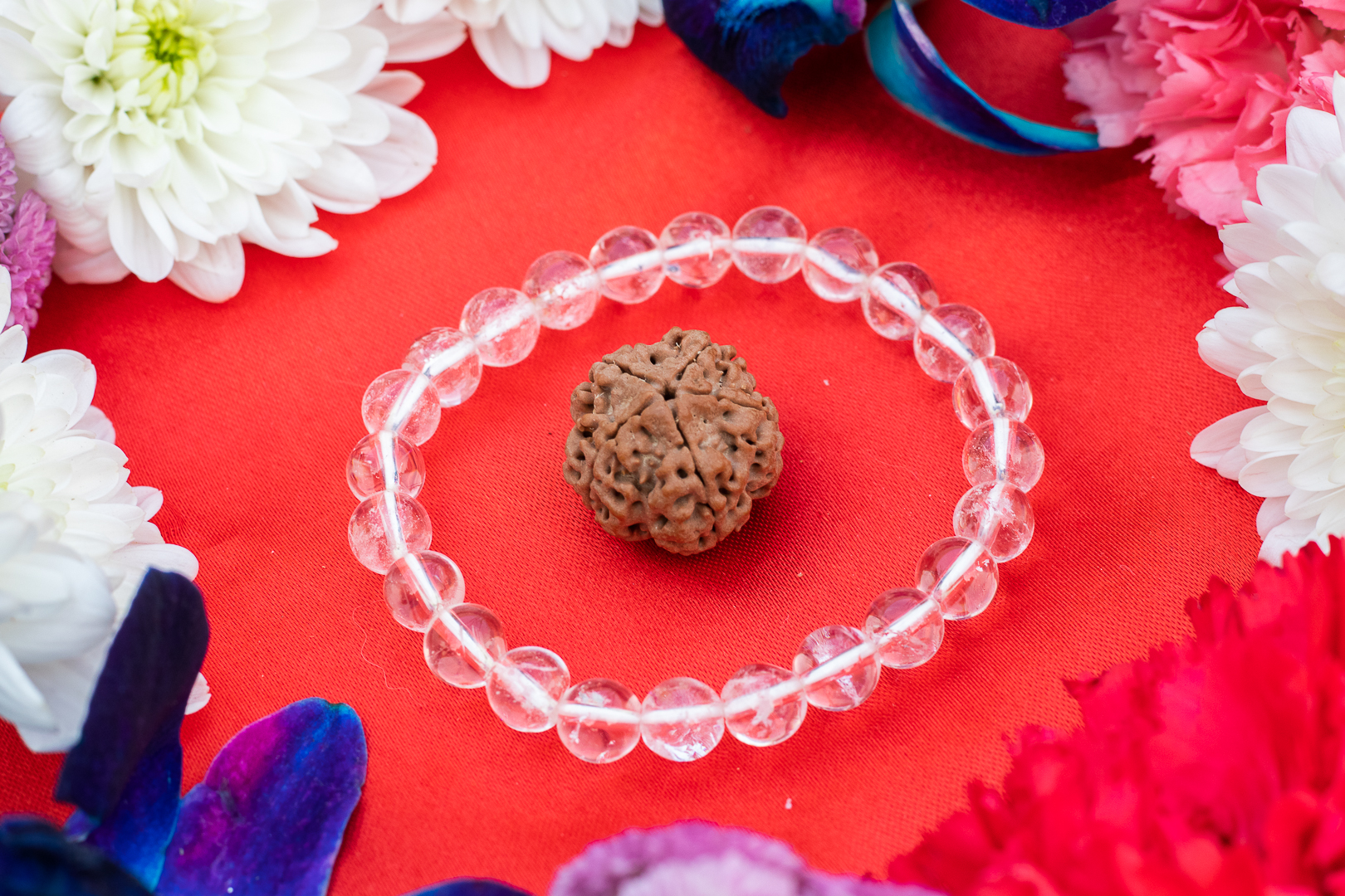 5 Mukhi Nepali Rudraksh Clear Quartz Bracelet For Peaceful Meditation