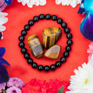 Image of Tiger Eye Tumbles + Black Obsidian Bracelet (To Protect From Evil Eye)