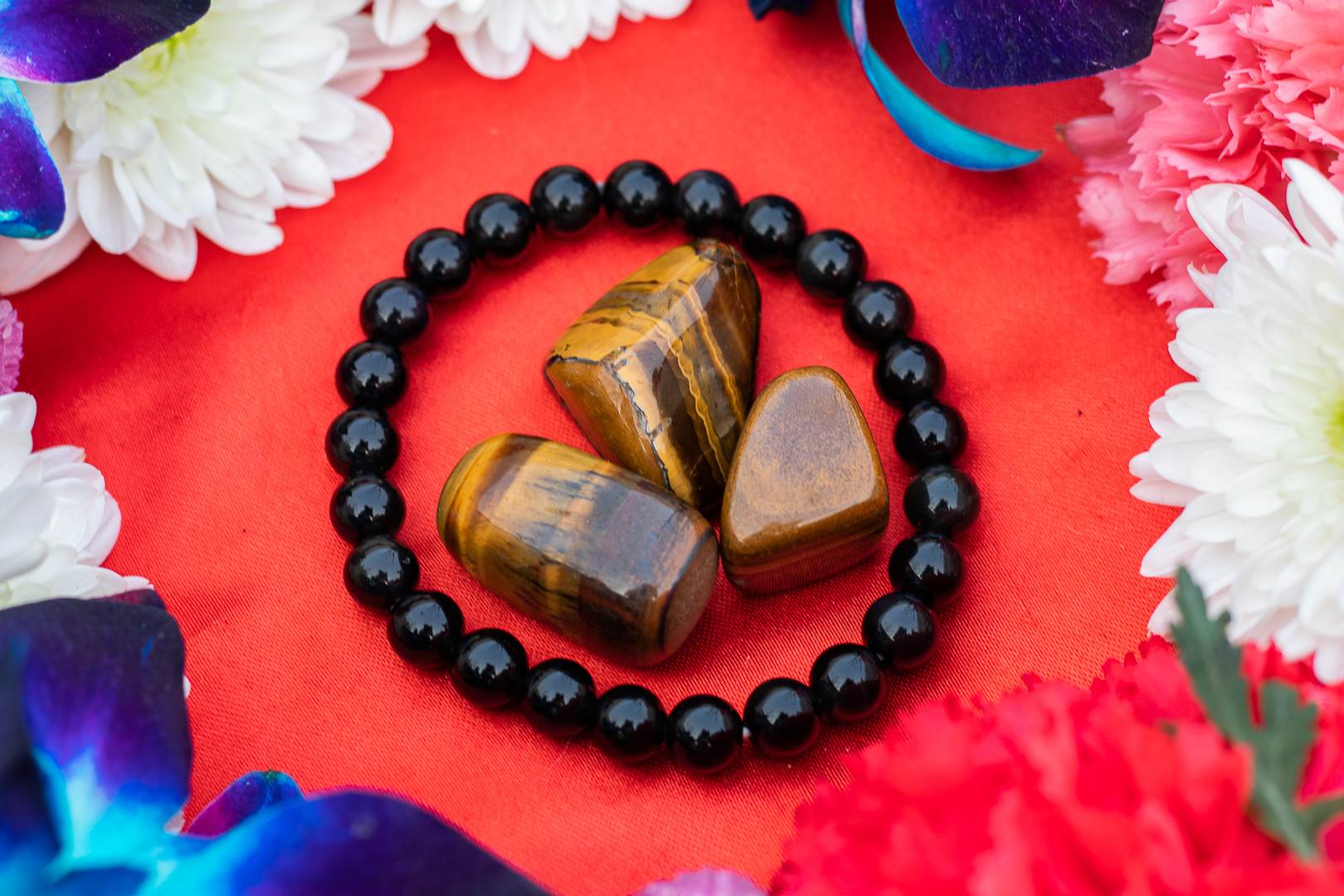 Tiger Eye Tumbles Black Obsidian Bracelet To Protect From Evil Eye