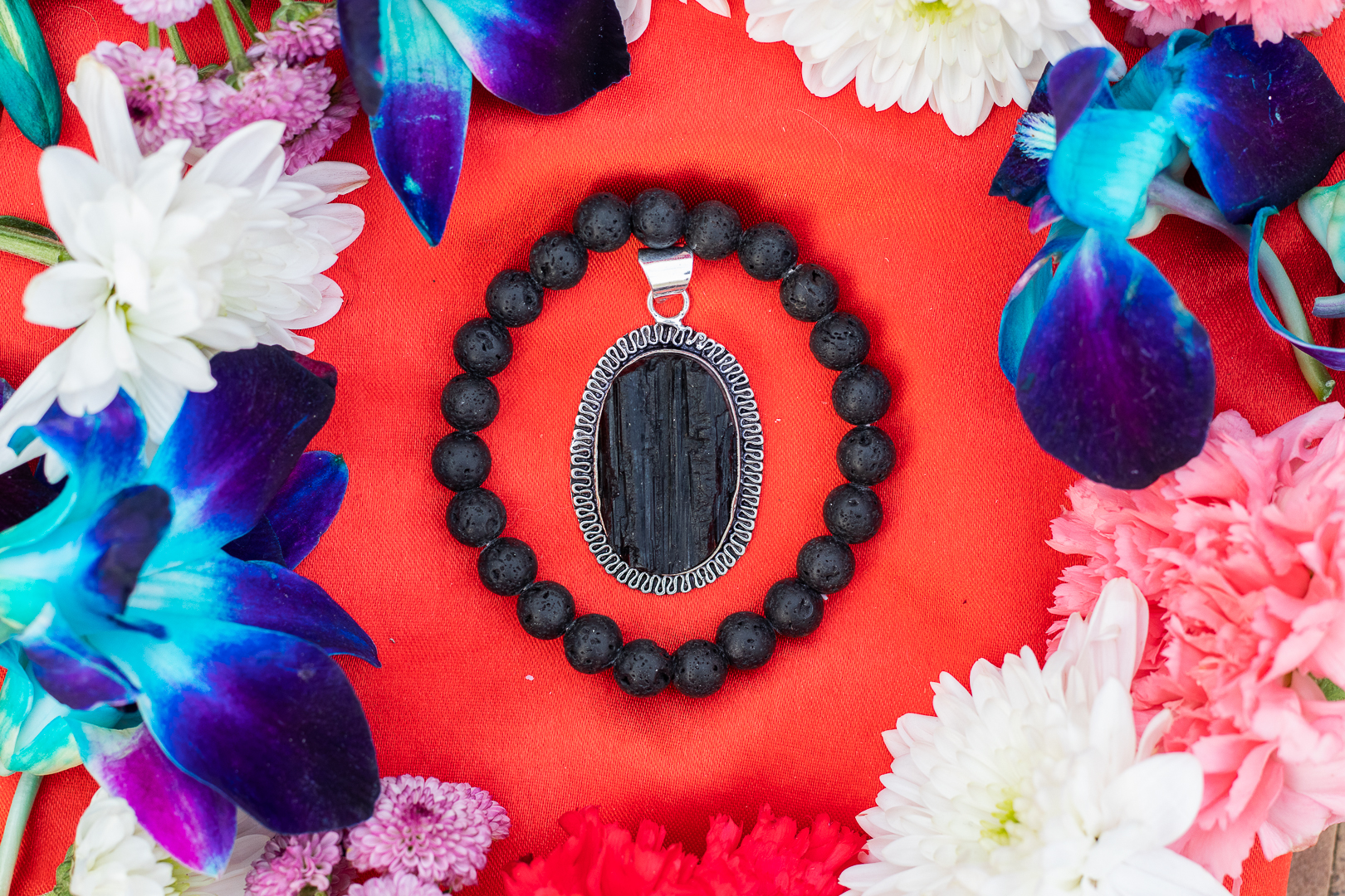 Black Tourmaline Pendant Black Lava Bracelet Protection from Black Magic