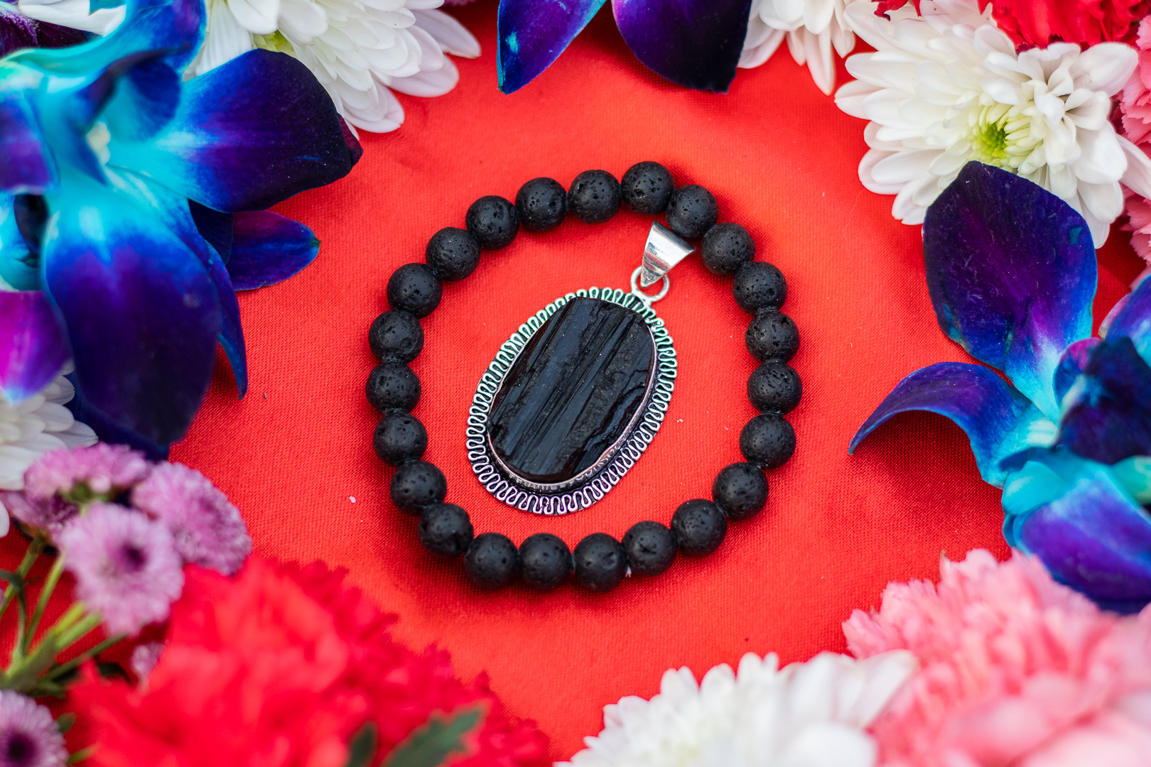 Black Tourmaline Pendant Black Lava Bracelet Protection from Black Magic