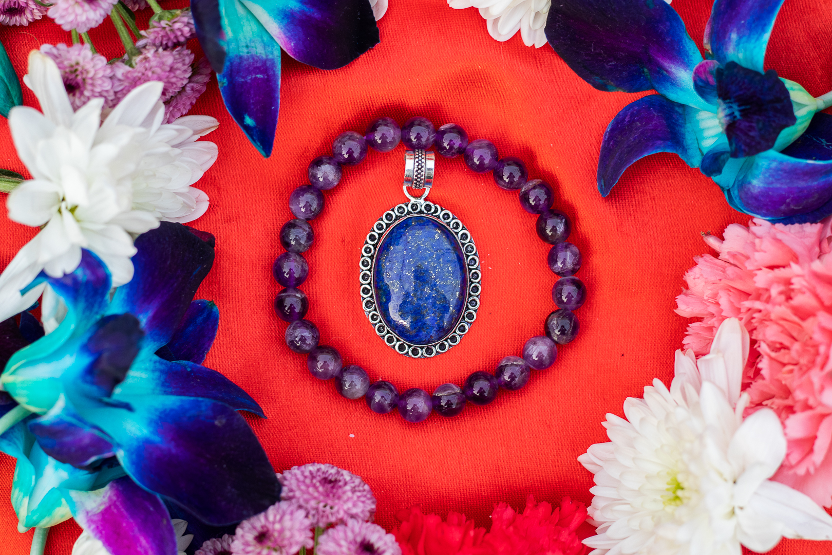 Lapis Lazuli Pendant Amethyst Bracelet For Peace of Mind