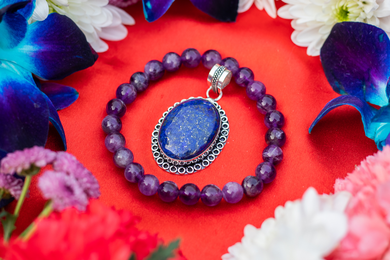 Lapis Lazuli Pendant Amethyst Bracelet For Peace of Mind