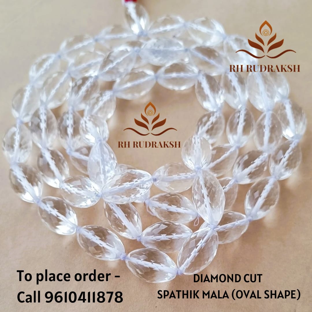 Sphatik Mala Diamond Cut 18MM - 20MM Approx - 54 1 Beads Super Fine Quality