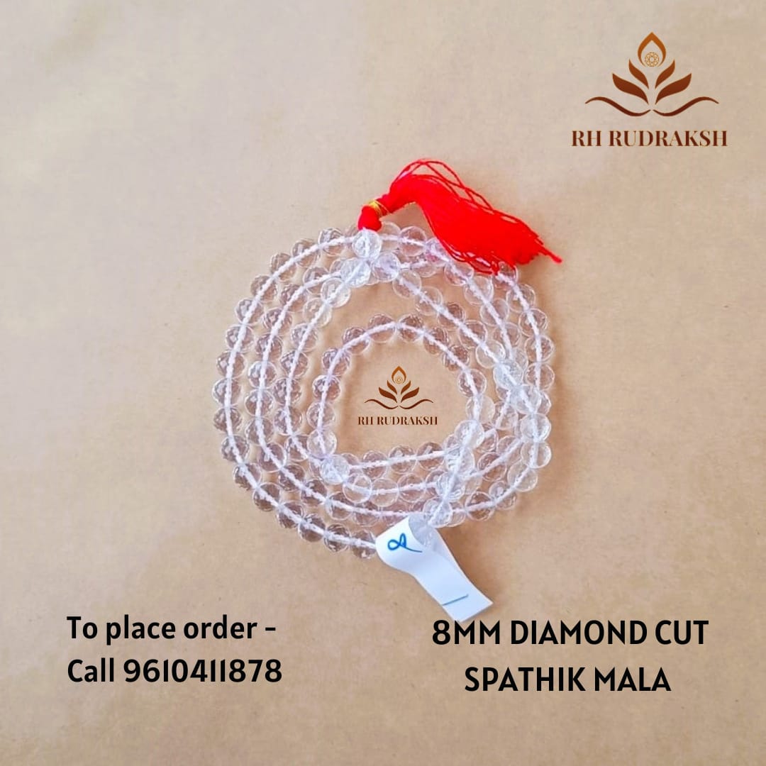 Sphatik Mala Diamond Cut 8MM - 108 1 Beads Super Fine Quality