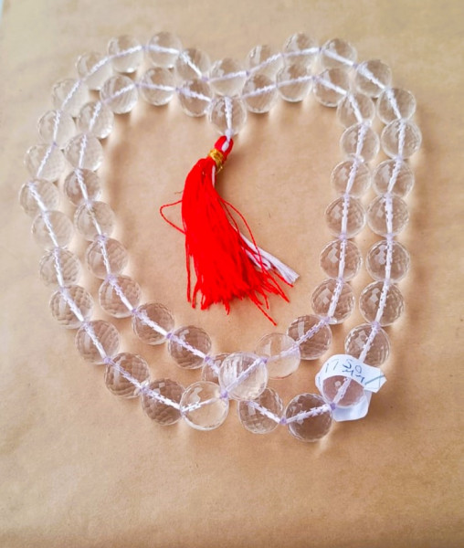 Image of Sphatik Mala (Round Beads- Diamond Cut  18MM - 54+1 Beads) Super Fine Quality
