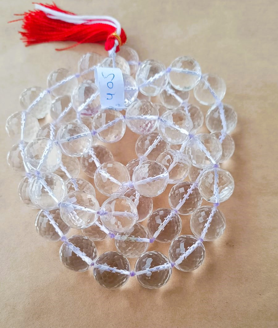 Sphatik Mala Round Beads- Diamond Cut 18MM - 541 Beads Super Fine Quality