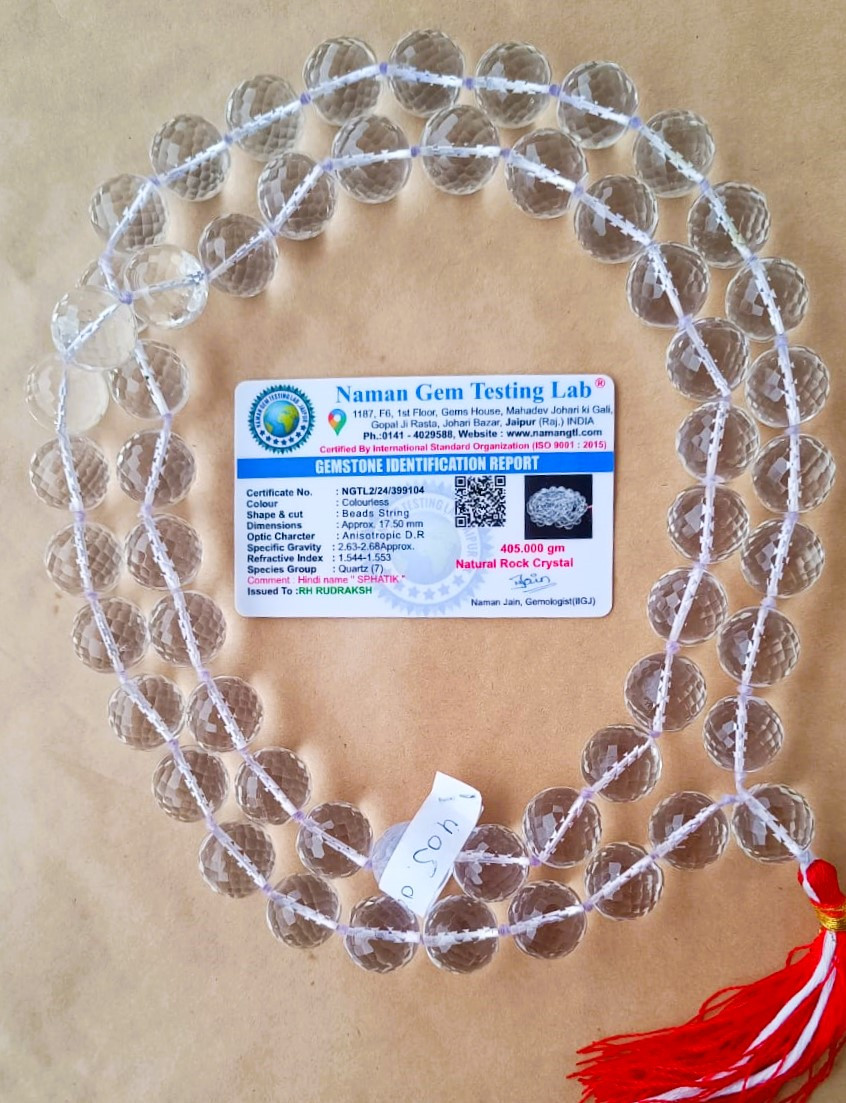 Sphatik Mala Round Beads- Diamond Cut 18MM - 541 Beads Super Fine Quality