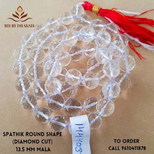 Sphatik Mala Round Beads- Diamond Cut Approx 13-1350 MM - 541 Beads Super Fine Quality