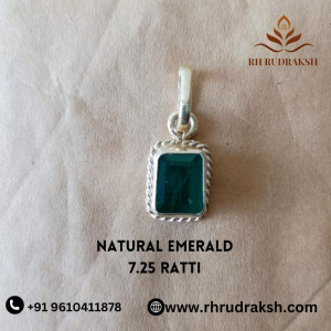Image of Natural Emerald Stone (Panna) With Silver Pendant.