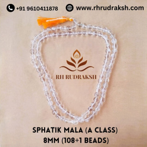 Image of Sphatik Mala (Round Beads- A Class) 8MM - 108+1 Beads.
