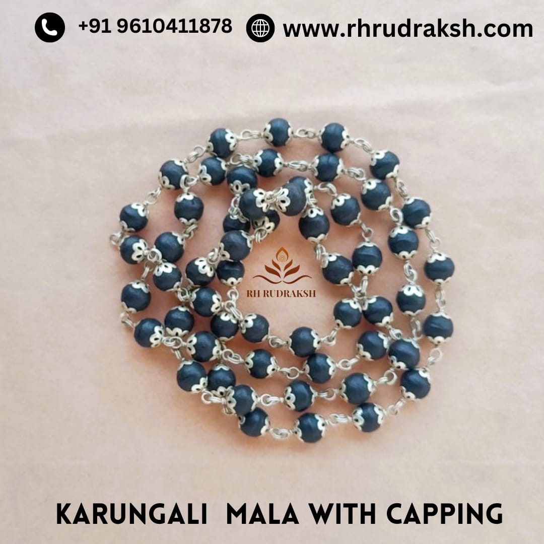 Karungali Black Ebony Wood Mala with Capping 8MM