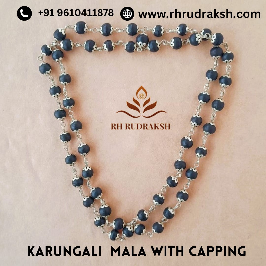 Karungali Black Ebony Wood Mala with Capping 8MM