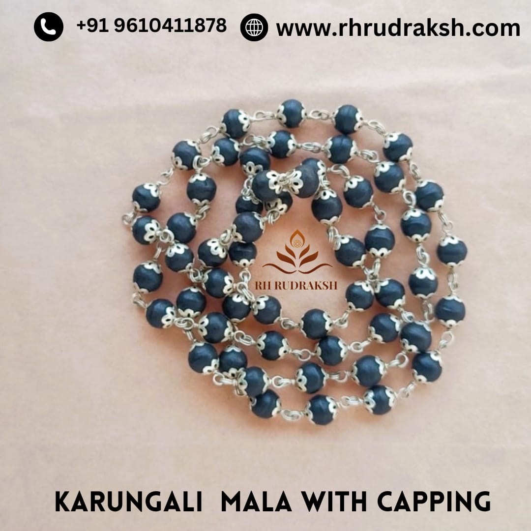Karungali Black Ebony Wood Mala with Capping 8MM