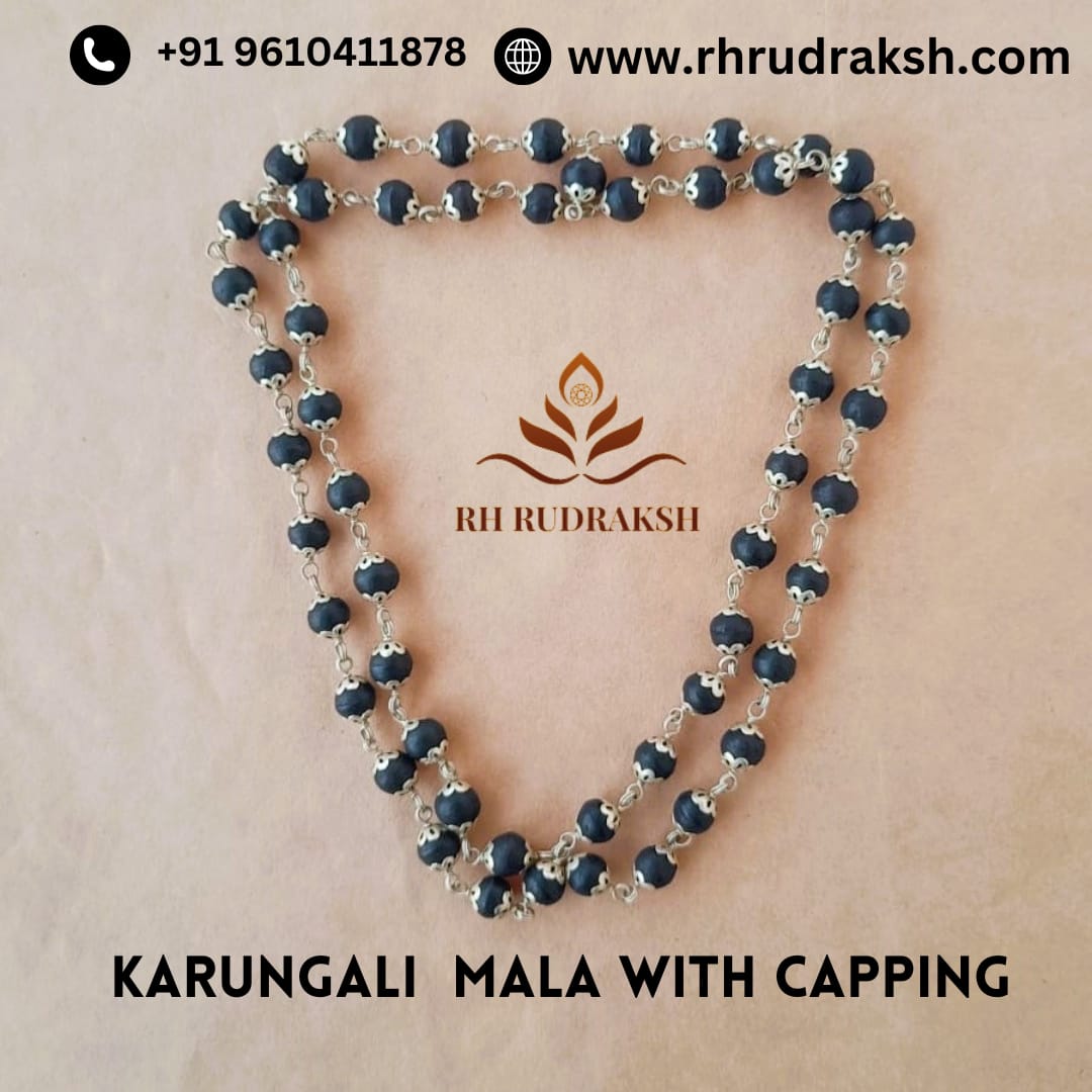Karungali Black Ebony Wood Mala with Capping 8MM
