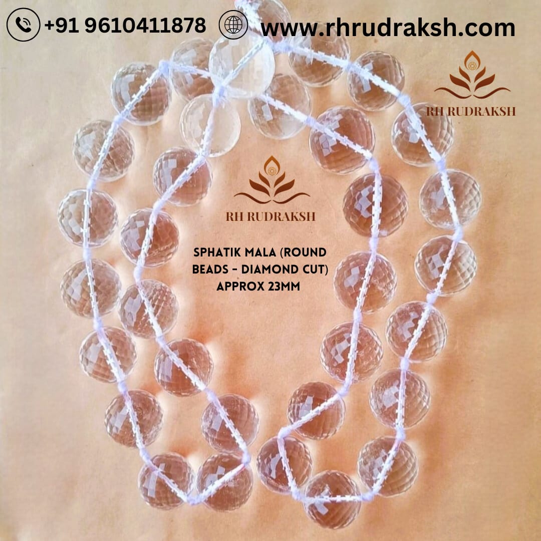 Sphatik Mala Round Beads- Diamond Cut 23 MM - 331 Beads  Super Fine Quality