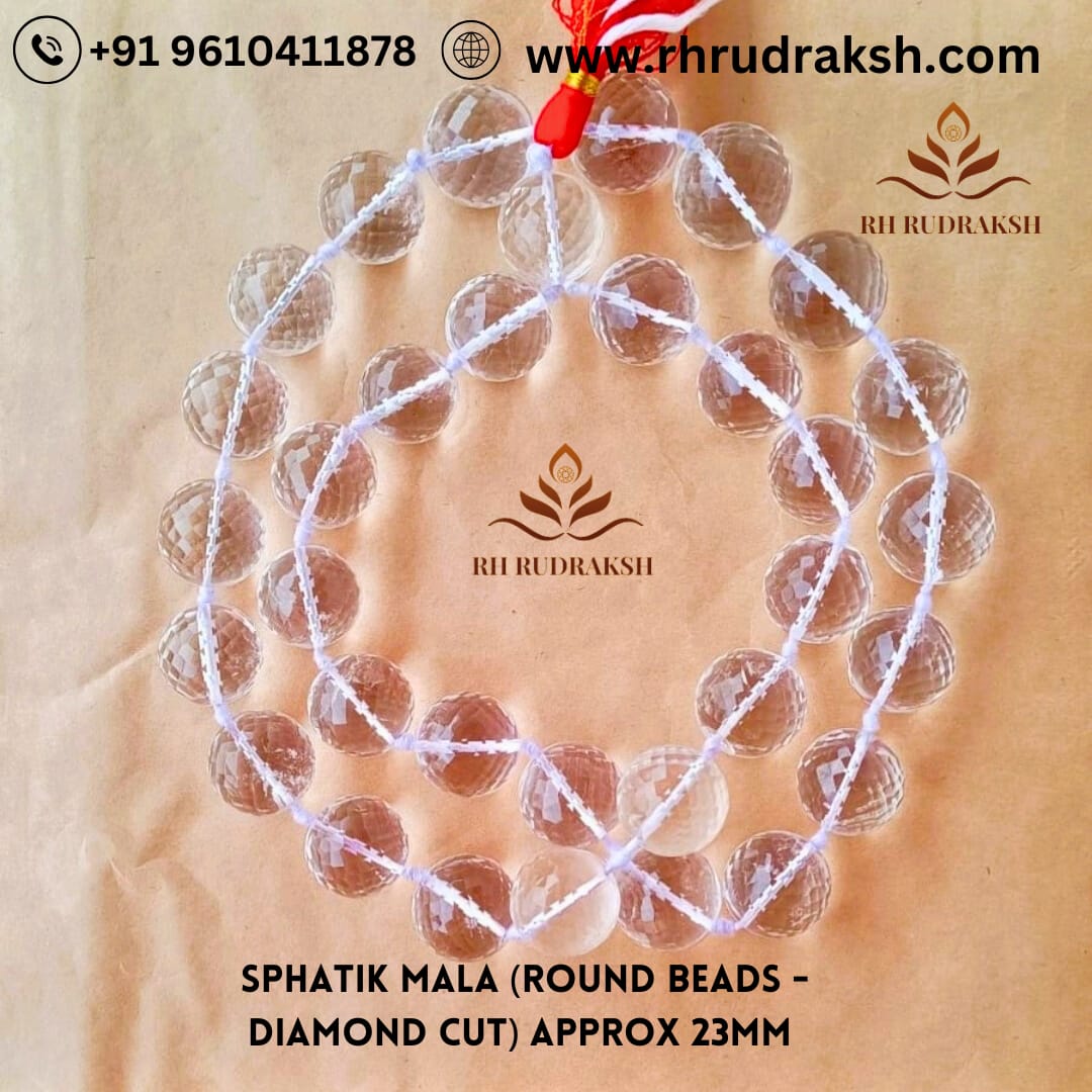 Sphatik Mala Round Beads- Diamond Cut 23 MM - 331 Beads Super Fine Quality