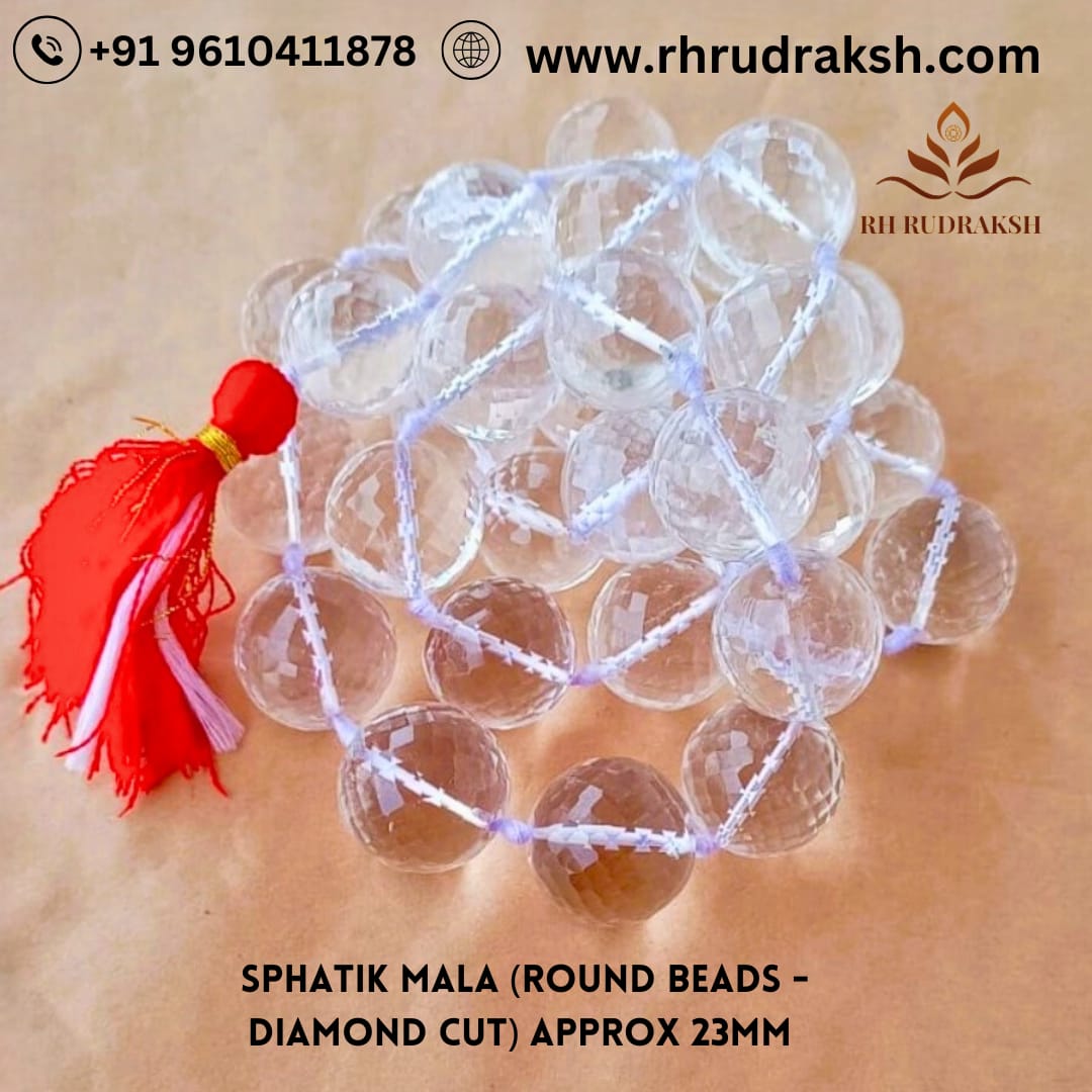 Sphatik Mala Round Beads- Diamond Cut 23 MM - 331 Beads  Super Fine Quality