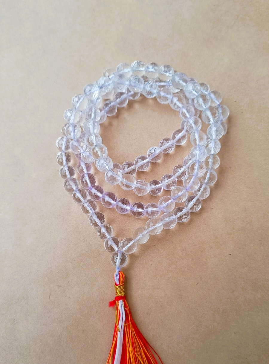 Sphatik Mala Diamond Cut Beads  7MM - 108 1Beads Super Fine Quality