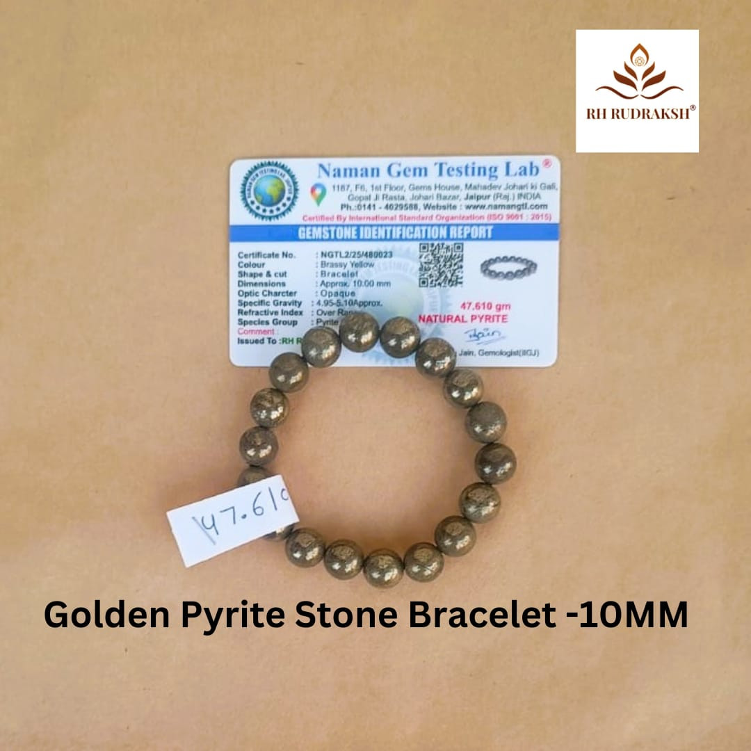 Golden Pyrite Stone Bracelet - 10MM