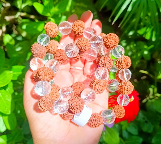 7 Mukhi Nepali Rudraksh Sphatik Mala 541 Bead14 - 145 MM Approx