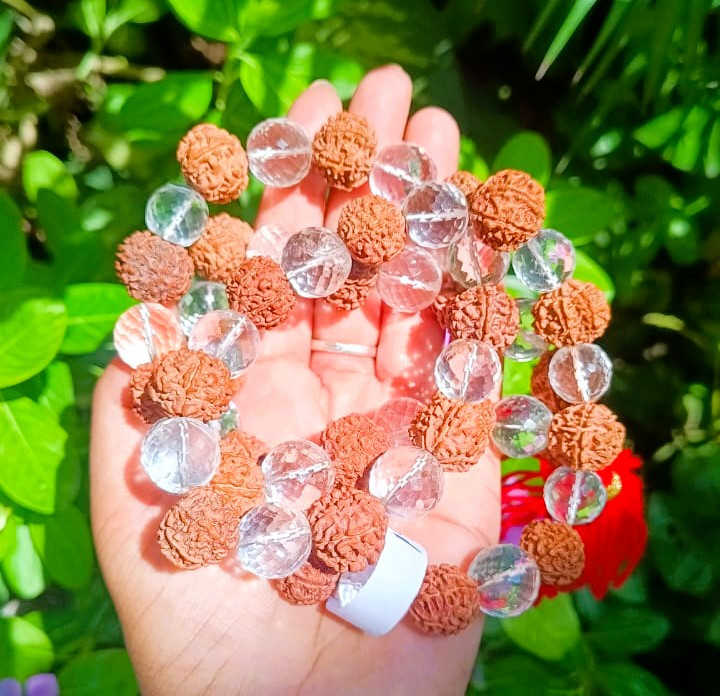 7 Mukhi Nepali Rudraksh Sphatik Mala 541 Bead14 - 145 MM Approx