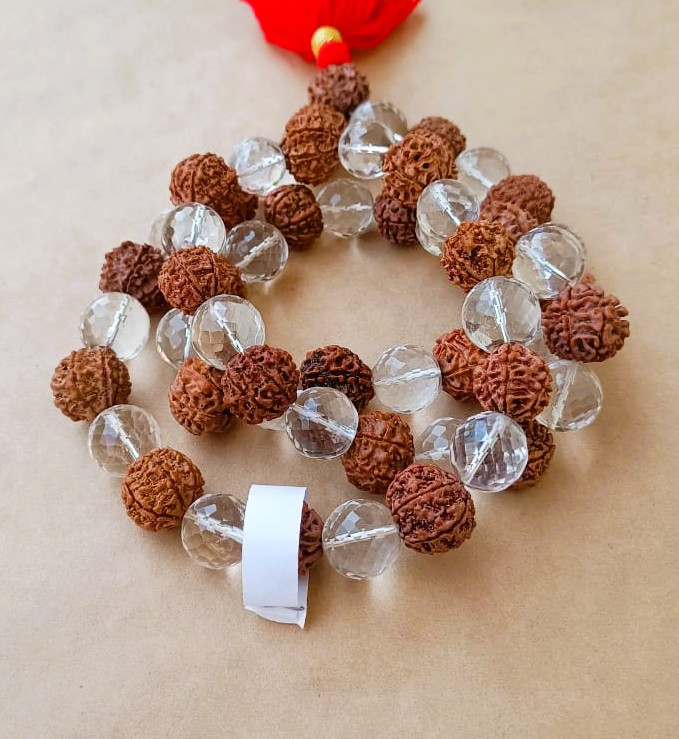 7 Mukhi Nepali Rudraksh  Sphatik Mala 541 Bead14 - 145 MM Approx