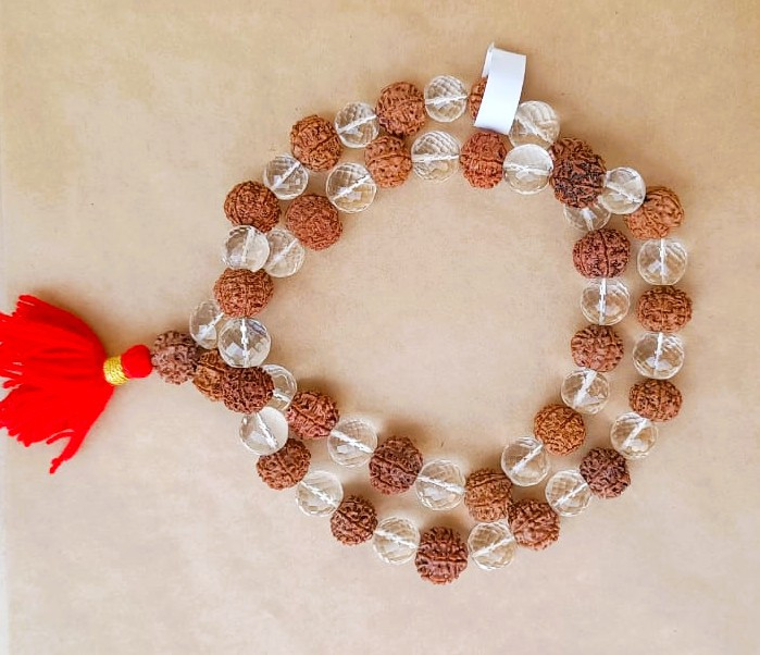 7 Mukhi Nepali Rudraksh  Sphatik Mala 541 Bead14 - 145 MM Approx