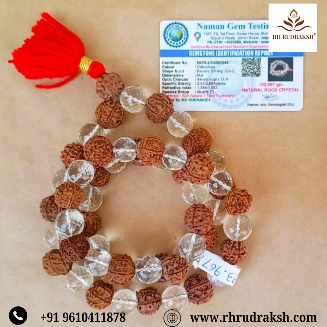 7 Mukhi Nepali Rudraksh Sphatik Mala 541 Bead14 - 145 MM Approx