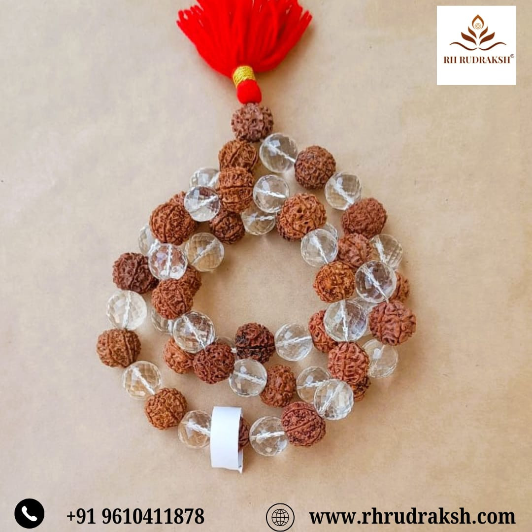 7 Mukhi Nepali Rudraksh Sphatik Mala 541 Bead14 - 145 MM Approx