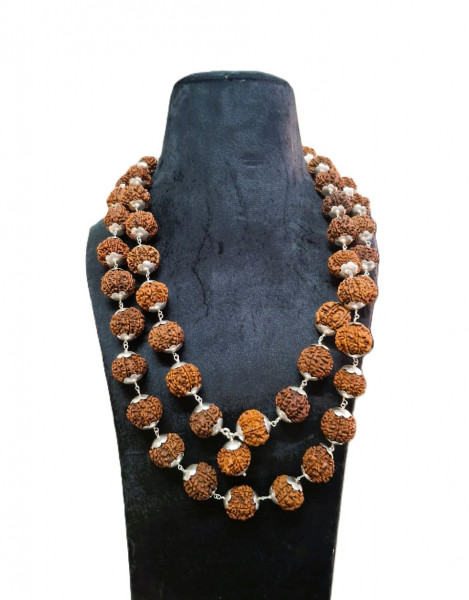 Image of 7 Mukhi Nepali Rudraksh Mala  With Silver Capping (54+1) Beads 19-20MM Approx