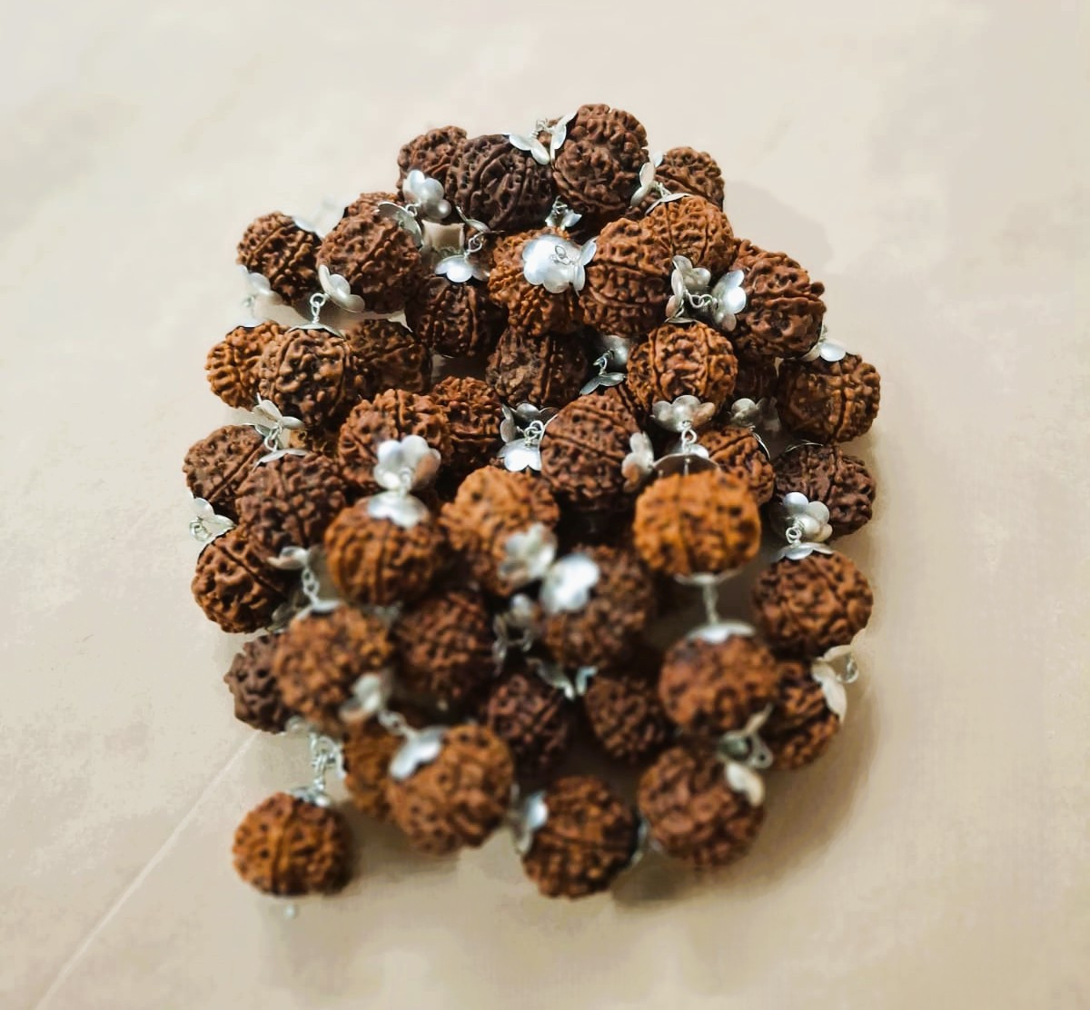 7 Mukhi Nepali Rudraksh Mala  With Silver Capping 541 Beads 19-20MM Approx