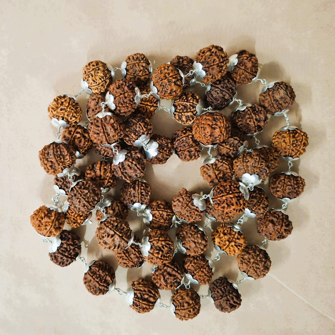 7 Mukhi Nepali Rudraksh Mala  With Silver Capping 541 Beads 19-20MM Approx