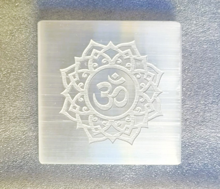 Selenite Plate With Engraved OM