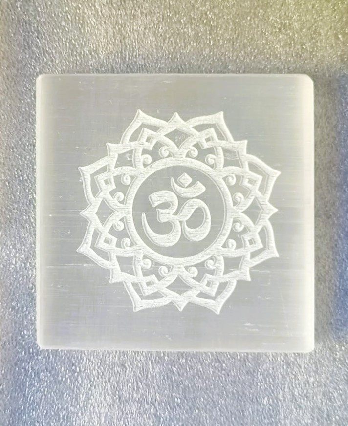 Selenite Plate With Engraved OM