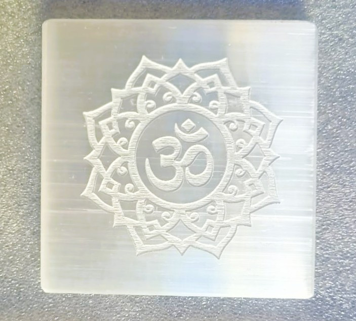 Selenite Plate With Engraved OM