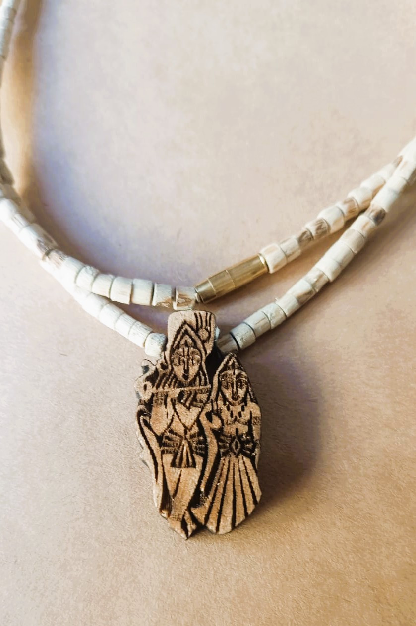 Tulsi Mala - With RADHA KRISHNA Pendant Carved Standing Radhe Krishna