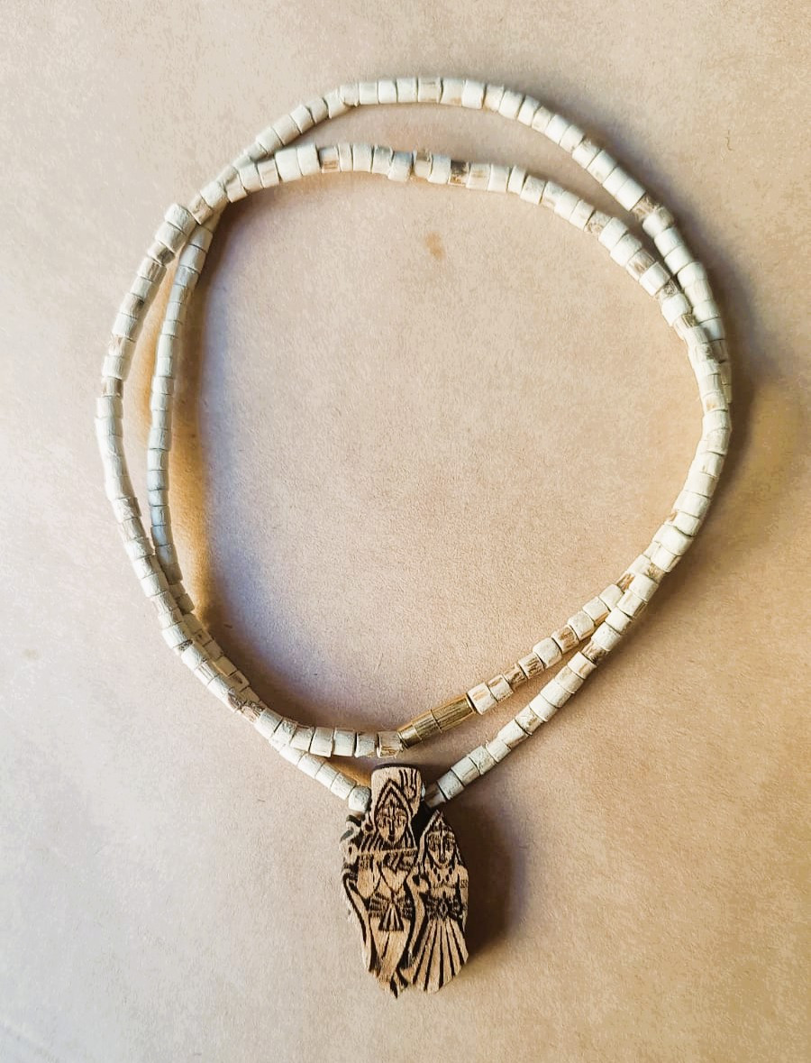 Tulsi Mala - With RADHA KRISHNA Pendant Carved Standing Radhe Krishna