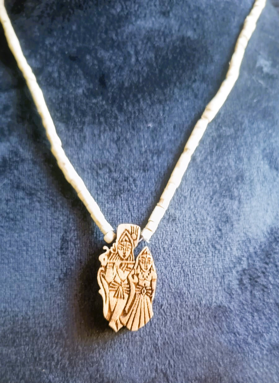 Tulsi Mala - With RADHA KRISHNA Pendant Carved Standing Radhe Krishna